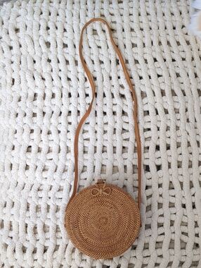 Woven Rattan Round Crossbody Bag
